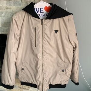 Kids Guess Tan and Black Bomber Jacket with Hood